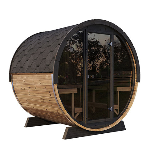 SaunaLife Ergo Elegance Series | Glass Front | 79"L x 91"D | 6-Person Outdoor Sauna