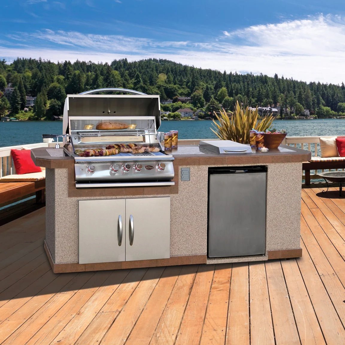 Atlantic Q801 Outdoor Kitchen Island – Premium Stainless Steel BBQ Island with Side Burner and Refrigerator-Cal Flame-InHouse Wellness