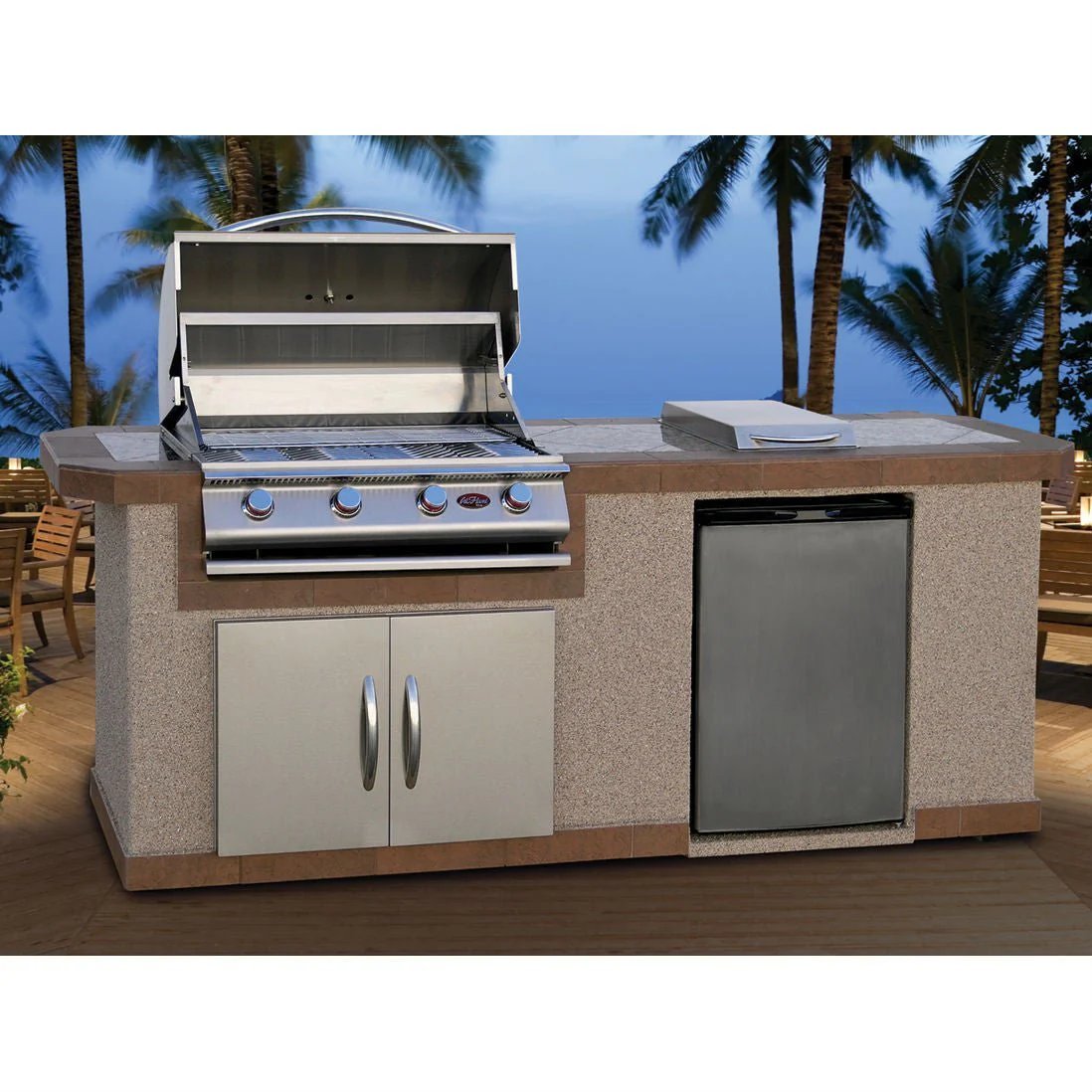 Atlantic Q801 Outdoor Kitchen Island – Premium Stainless Steel BBQ Island with Side Burner and Refrigerator-Cal Flame-InHouse Wellness