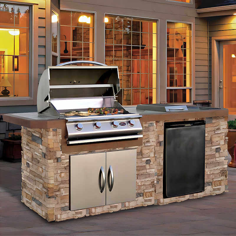BBK710 Outdoor Kitchen Island – Premium Stainless Steel BBQ Island with Side Burner and Refrigerator-Cal Flame-InHouse Wellness