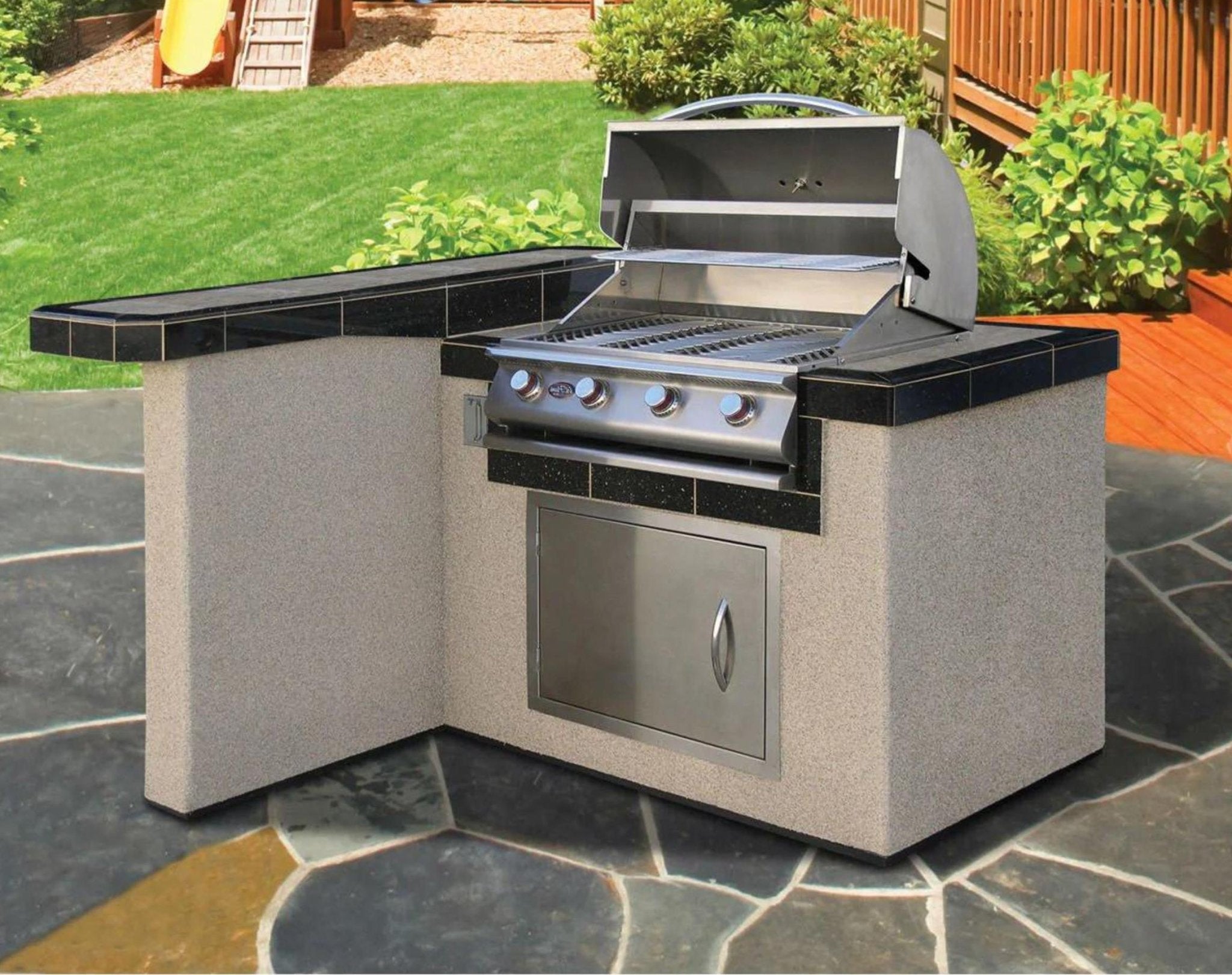 Cal Flame LBK-401 BBQ Island – Premium Stainless Steel Outdoor Kitchen with P4 Grill and Seating-Cal Flame-InHouse Wellness