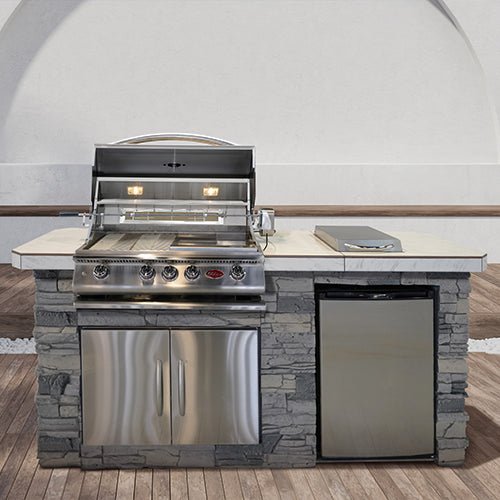 Cal Flame Pacifica Q701 Outdoor Kitchen Island – Premium Stainless Steel BBQ Island with Side Burner and Refrigerator-Cal Flame-InHouse Wellness