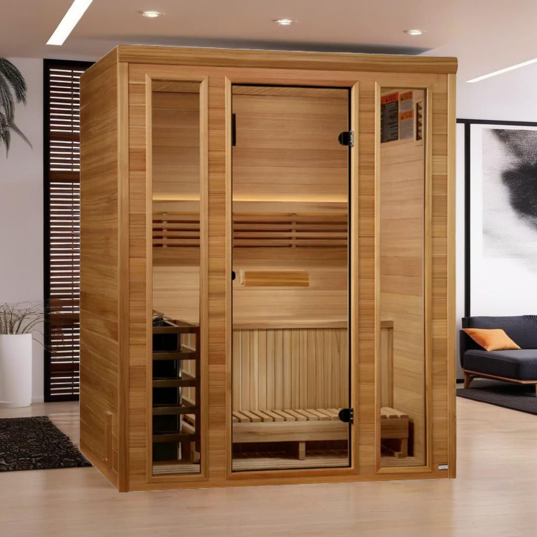 Golden Designs 2025 "Andermatt Edition" 2-3 Person Traditional Steam Sauna – Pacific Premium Clear Cedar-Golden Designs Inc-InHouse Wellness