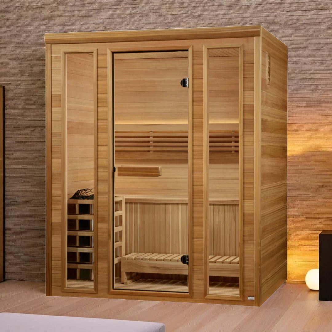 Golden Designs 2025 "Andermatt Edition" 2-3 Person Traditional Steam Sauna – Pacific Premium Clear Cedar-Golden Designs Inc-InHouse Wellness