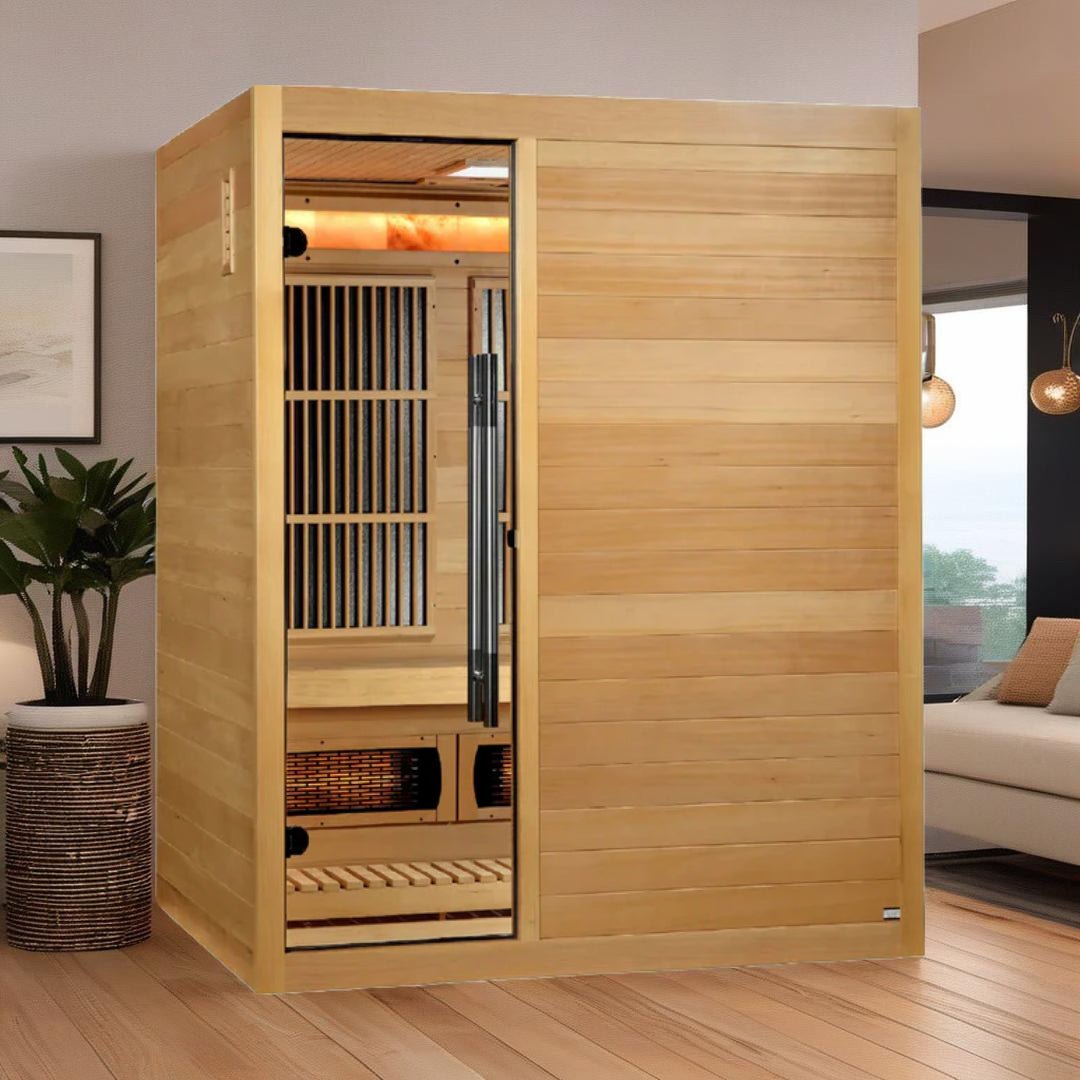 Golden Designs 2025 Soria 3-Person Hybrid Sauna – Full Spectrum Infrared & Harvia Stove-Golden Designs Inc-InHouse Wellness