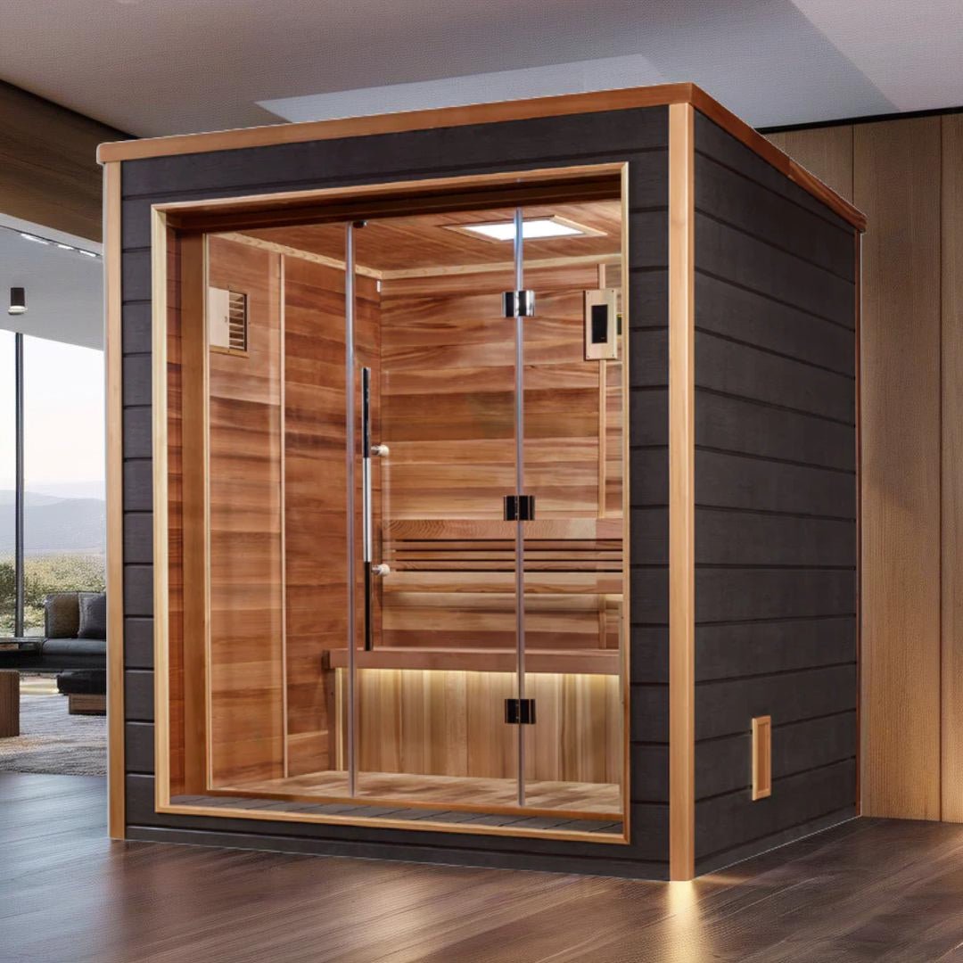 Golden Designs Drammen 3-Person Outdoor Traditional Sauna - Canadian Red Cedar Interior-Golden Designs Inc-InHouse Wellness