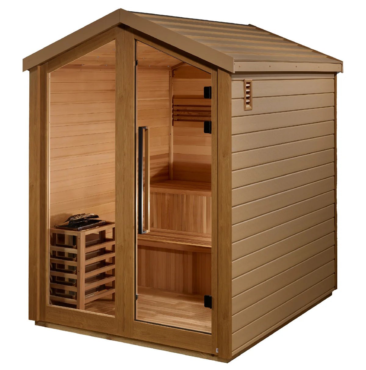 Golden Designs Kaarina 6-Person Outdoor Traditional Sauna - Canadian Red Cedar Interior-Golden Designs Inc-InHouse Wellness