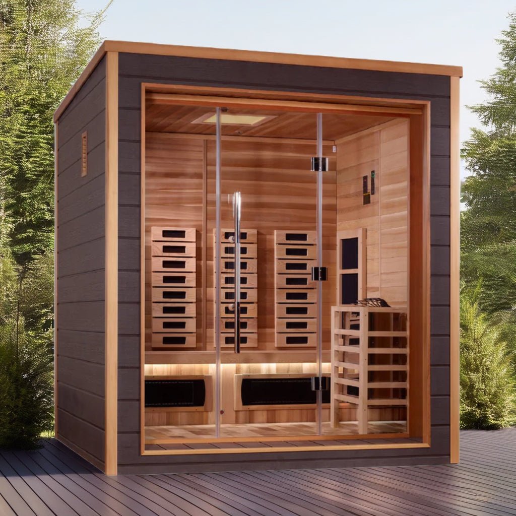 Golden Designs Visby 3 Person Outdoor-Indoor PureTech™ Hybrid Full Spectrum Sauna-Golden Designs Inc-InHouse Wellness