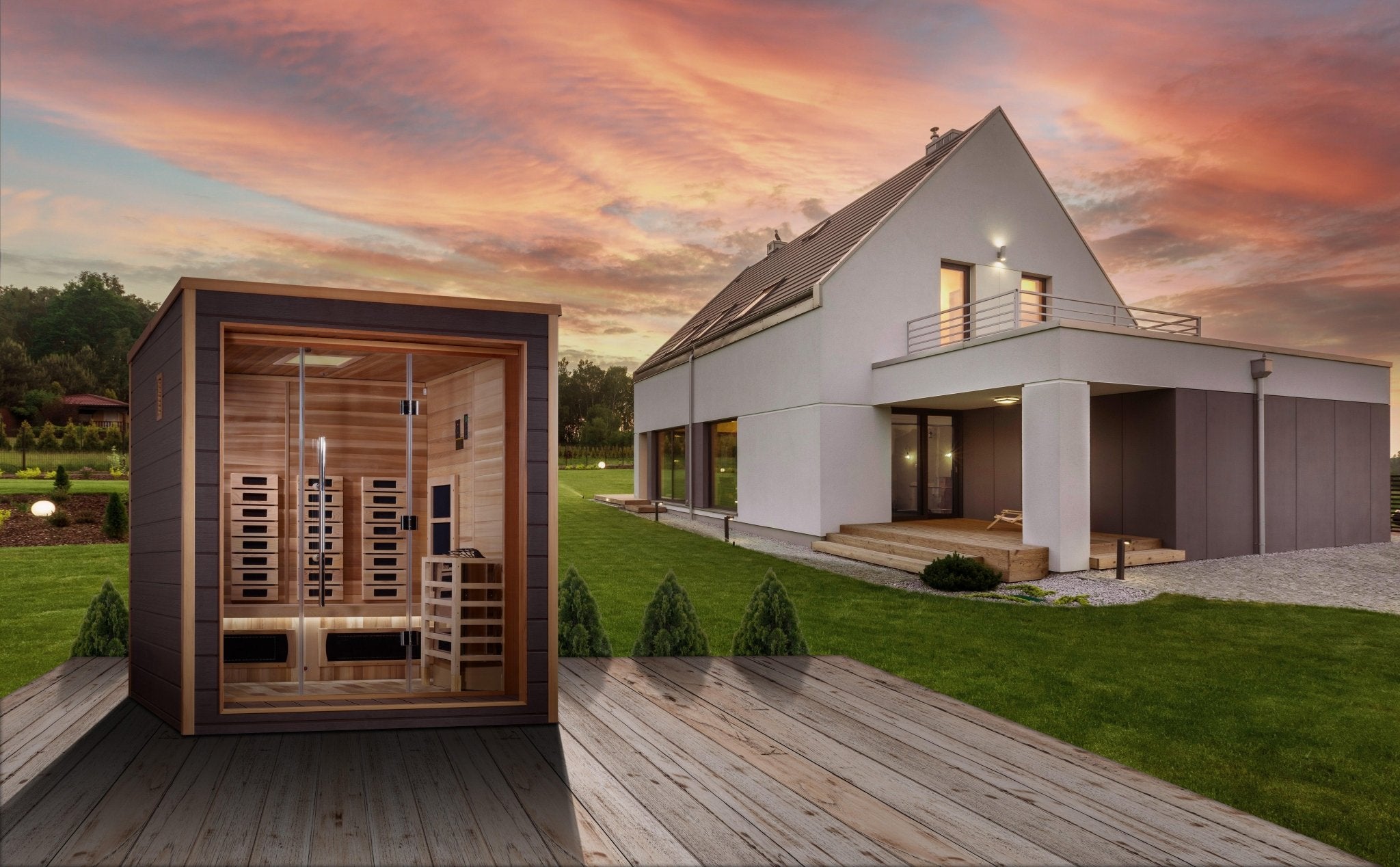 Golden Designs Visby 3 Person Outdoor-Indoor PureTech™ Hybrid Full Spectrum Sauna-Golden Designs Inc-InHouse Wellness