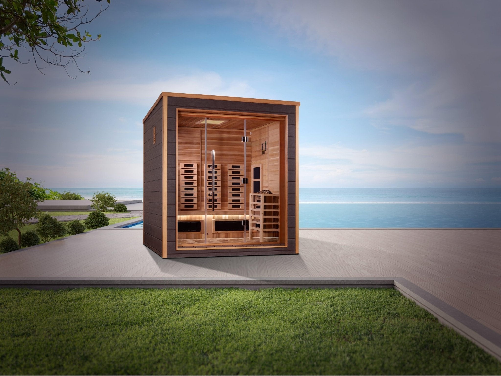 Golden Designs Visby 3 Person Outdoor-Indoor PureTech™ Hybrid Full Spectrum Sauna-Golden Designs Inc-InHouse Wellness