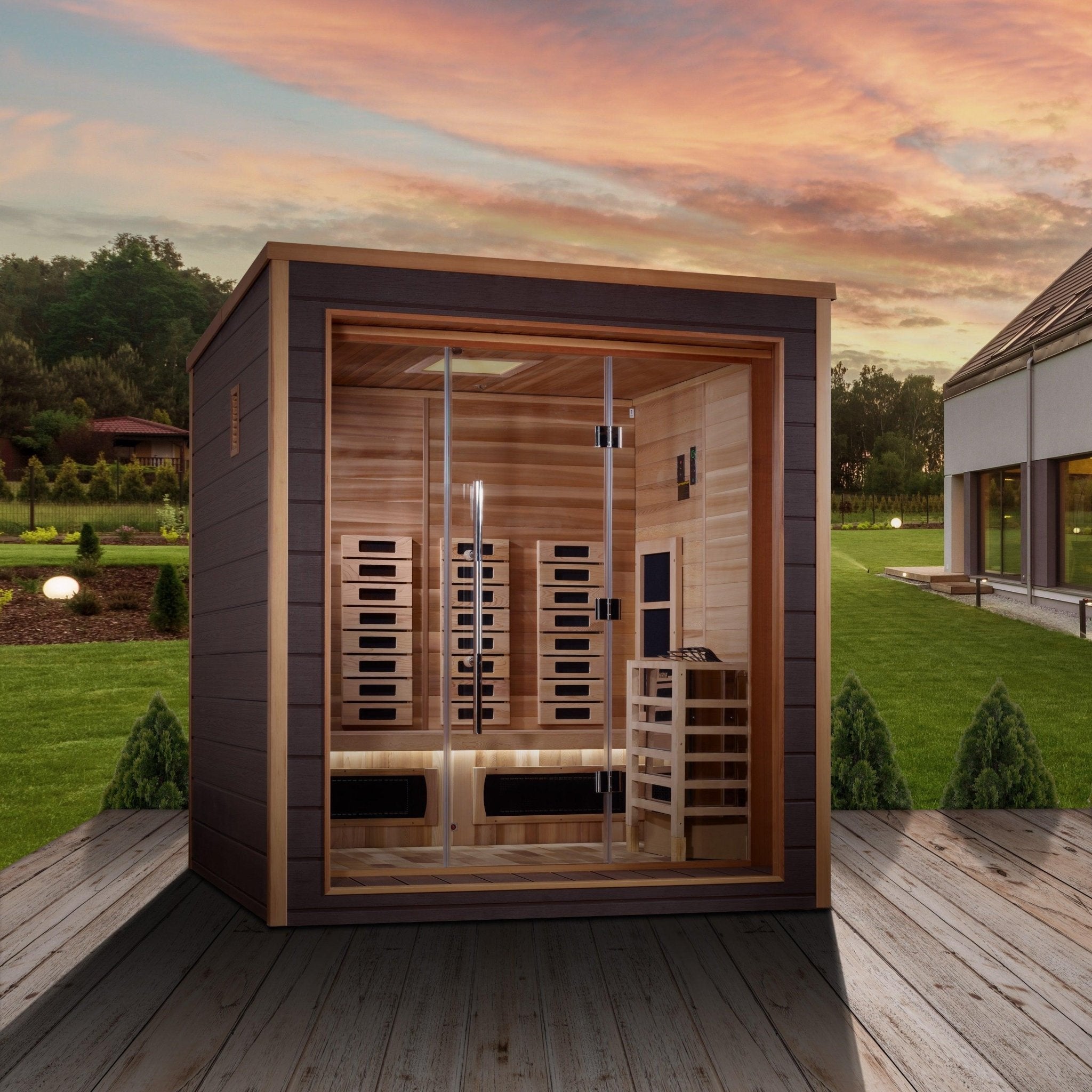 Golden Designs Visby 3 Person Outdoor-Indoor PureTech™ Hybrid Full Spectrum Sauna-Golden Designs Inc-InHouse Wellness