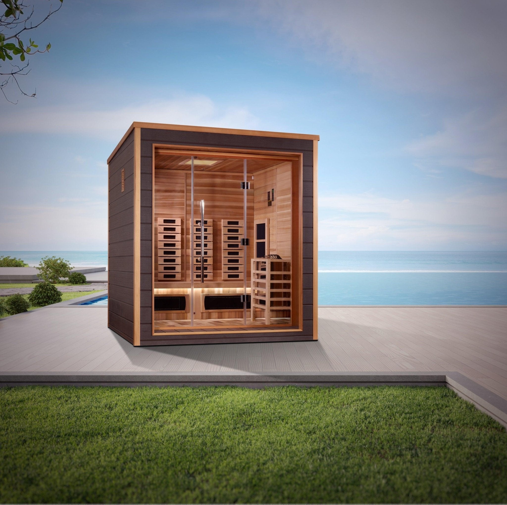 Golden Designs Visby 3 Person Outdoor-Indoor PureTech™ Hybrid Full Spectrum Sauna-Golden Designs Inc-InHouse Wellness