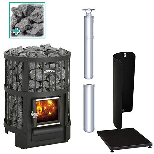 Harvia Legend 150 SS Sauna Stove Package – 16kW Wood-Burning Stove with Chimney, Sheath & Stones