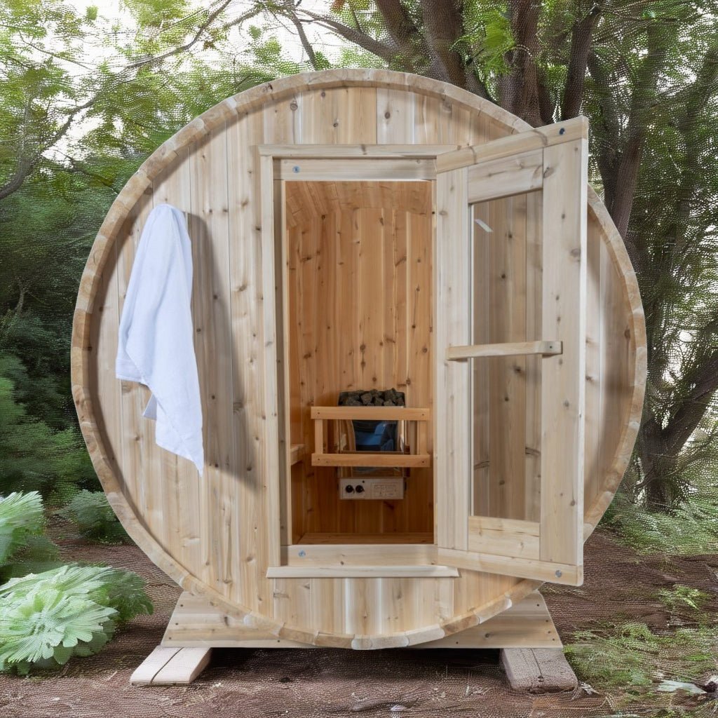 Leisurecraft Timber Harmony 4 Person Outdoor Barrel Sauna-Dundalk Leisurecraft-InHouse Wellness