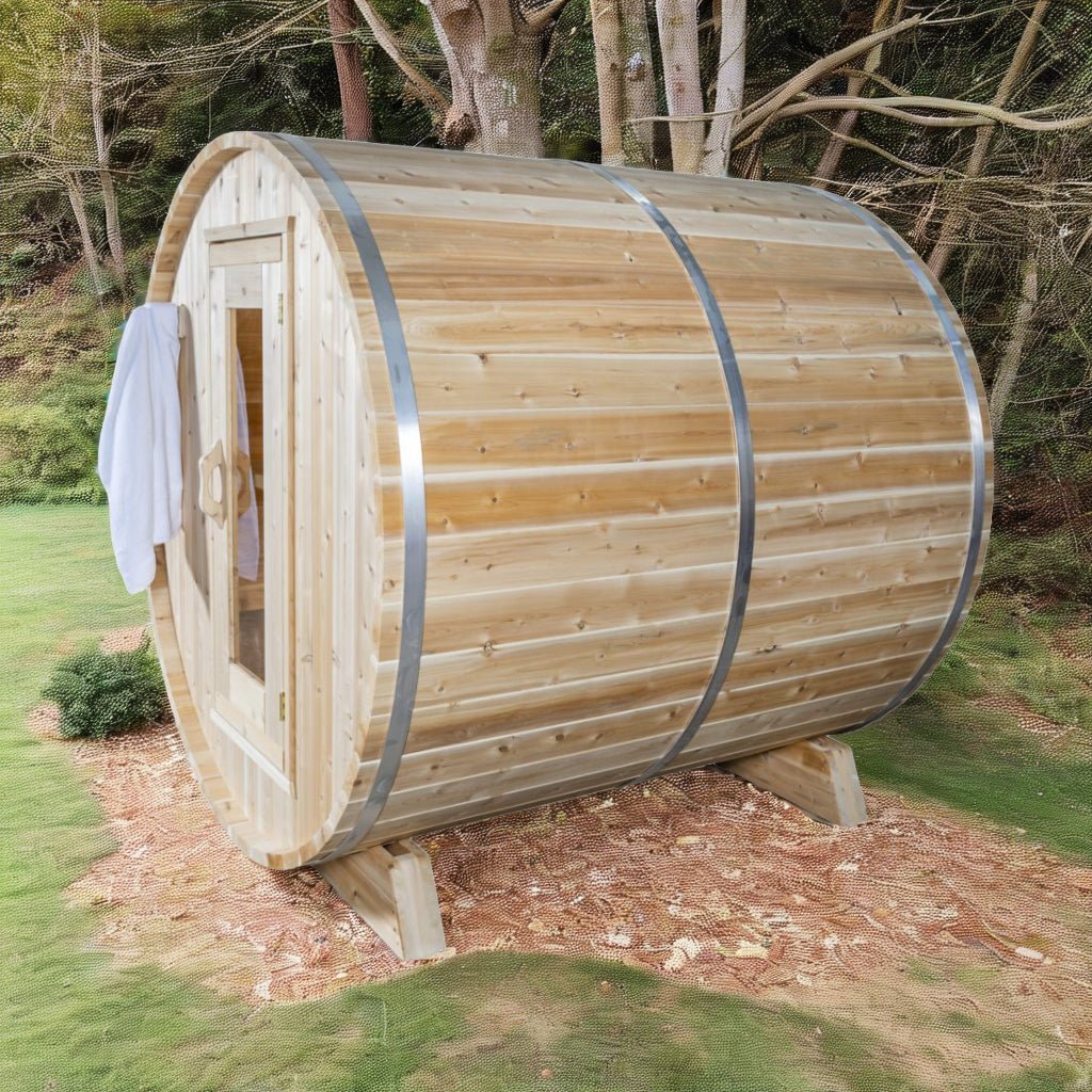 Leisurecraft Timber Harmony 4 Person Outdoor Barrel Sauna-Dundalk Leisurecraft-InHouse Wellness