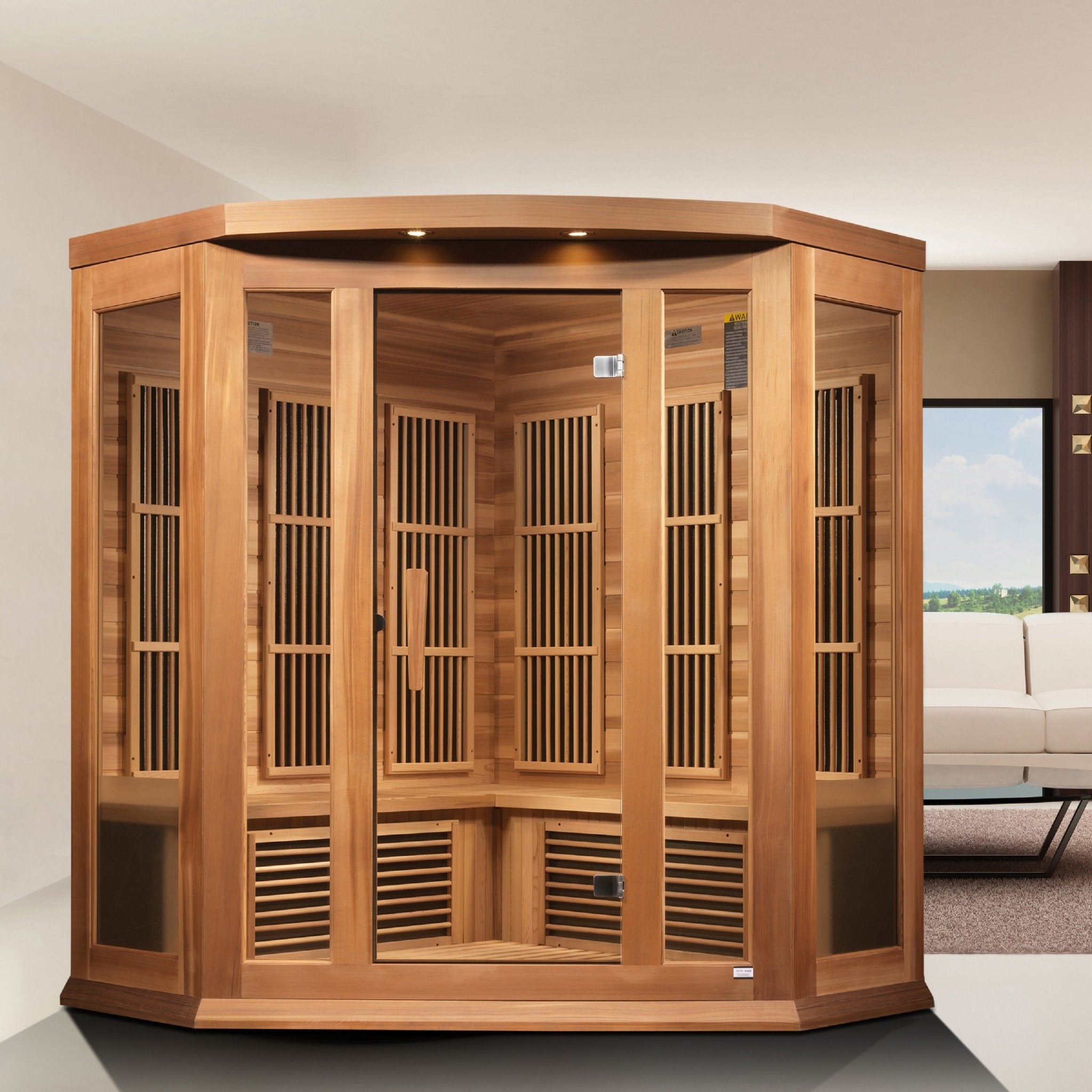 Maxxus 3-Person Corner Low EMF FAR Infrared Sauna – Canadian Hemlock-Maxxus-InHouse Wellness