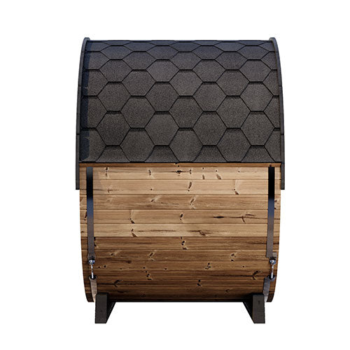 SaunaLife Ergo Elegance Outdoor Sauna Barrel with Full Glass Front – Seats 4