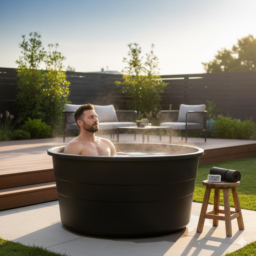 man-in-cold-plunge-backyard