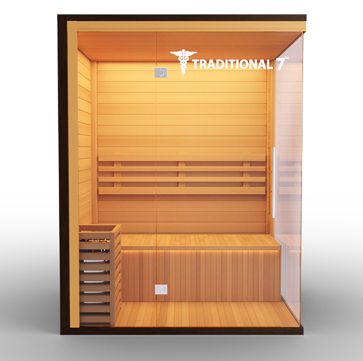 Traditional 7™ Sauna | 4-Person Hemlock Sauna with Rapid Heating & Medical Benefits