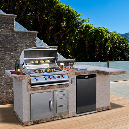 Cal Flame Avalon Q 820 Outdoor Kitchen Island – Premium Stainless Steel BBQ Island with Side Burner and Refrigerator