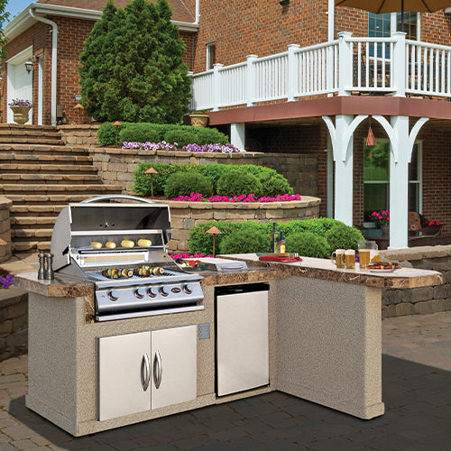 Cal Flame BBK-830 Outdoor Kitchen Island with Extended Bar – Premium Stainless Steel BBQ Island with Side Burner and Refrigerator