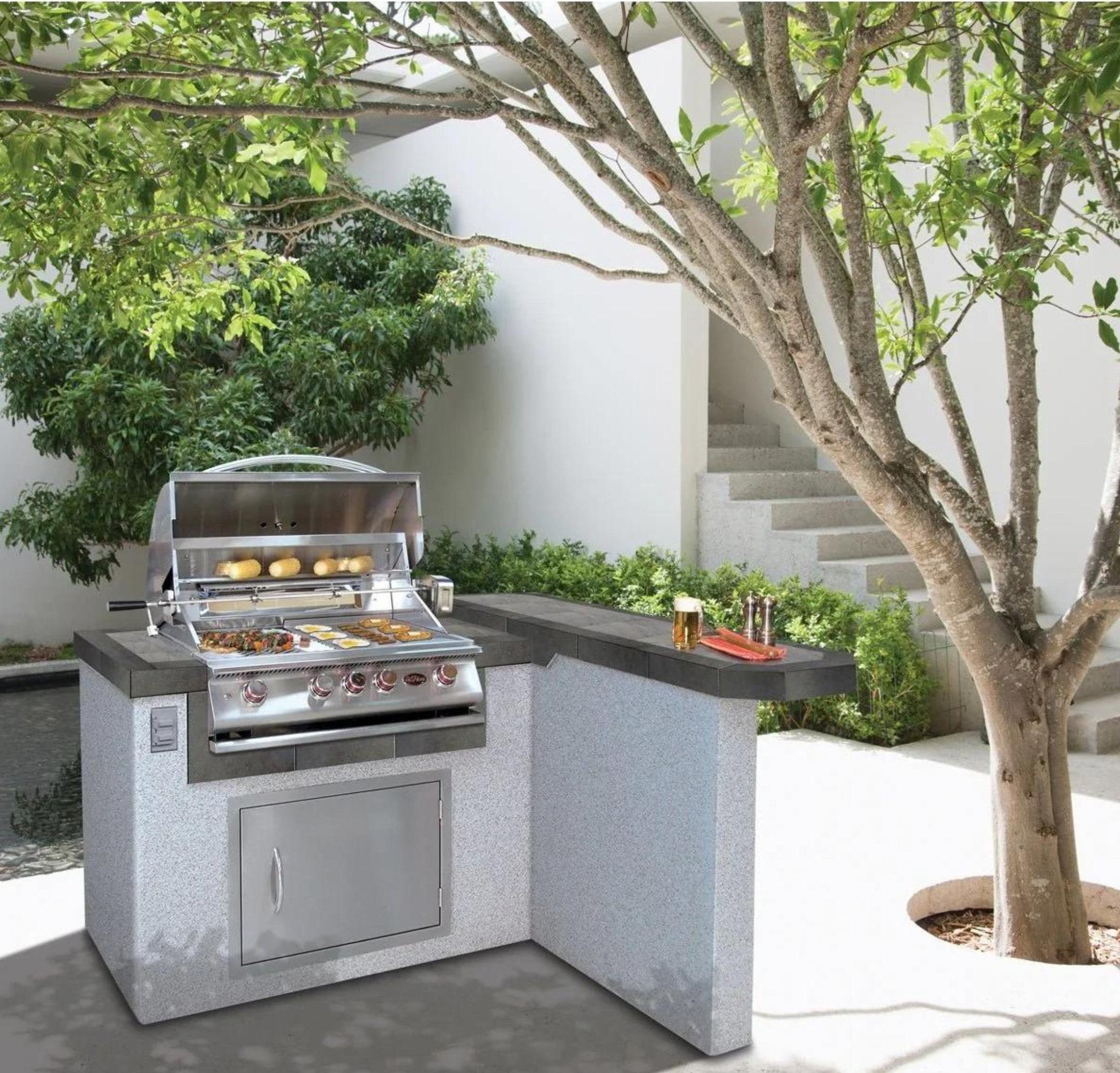 Cal Flame LBK-401 BBQ Island – Premium Stainless Steel Outdoor Kitchen with P4 Grill and Seating