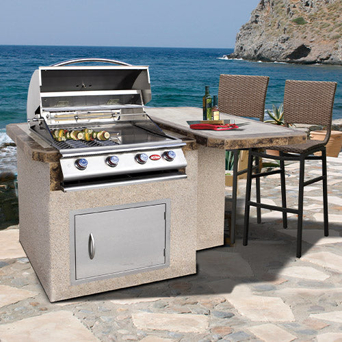 Cal Flame Luxury Outdoor Kitchen – 6 ft. L-Shaped BBQ Island with P4 Grill and Side Table