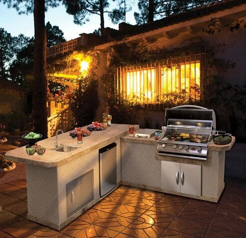 Cal Flame Carmel Q870 Outdoor Kitchen Island – Premium Stainless Steel BBQ Island with Side Burner and Refrigerator