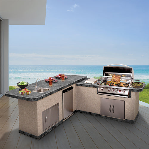 Cal Flame Carmel Q870 Outdoor Kitchen Island – Premium Stainless Steel BBQ Island with Side Burner and Refrigerator