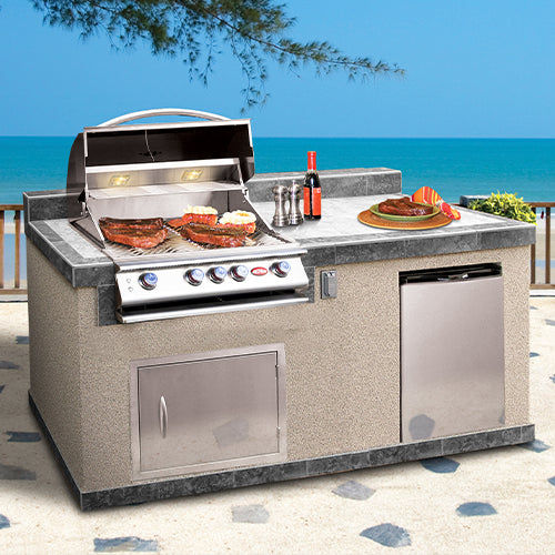 Cal Flame Costa Outdoor BBQ Grill Station & Island – Premium 4-Burner G4 Grill with Porcelain Tile Finish