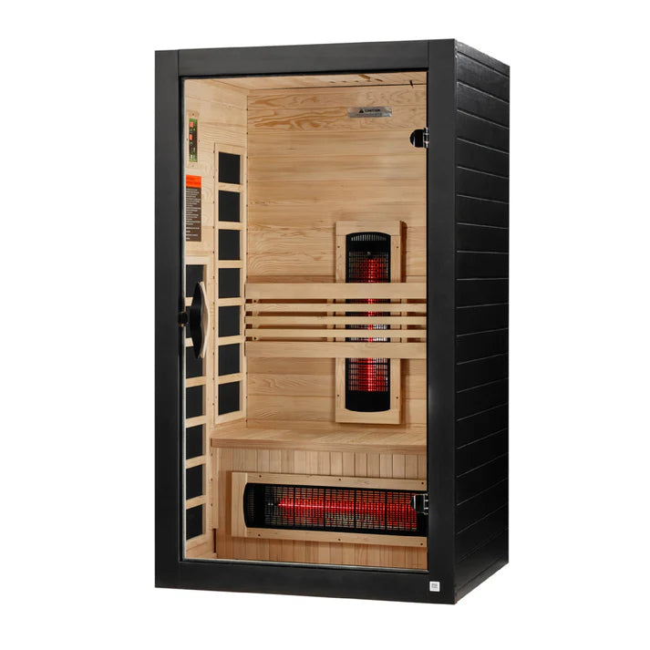 Dynamic Saunas Santorini 1–2 Person Full Spectrum Near Zero EMF Infrared Sauna Canadian Hemlock DYN-6009-03 FS