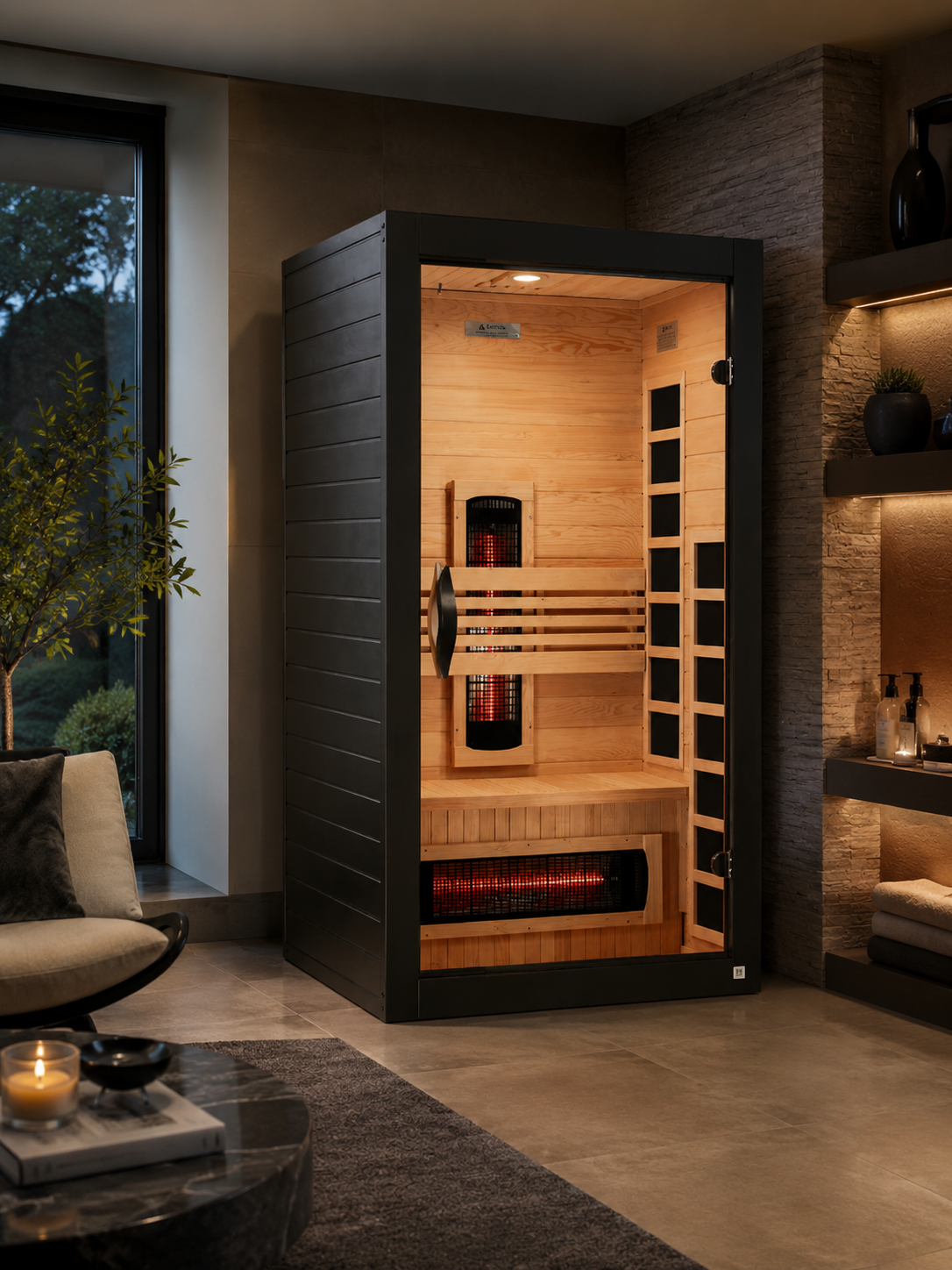 Dynamic Saunas Santorini 1–2 Person Full Spectrum Near Zero EMF Infrared Sauna Canadian Hemlock DYN-6009-03 FS