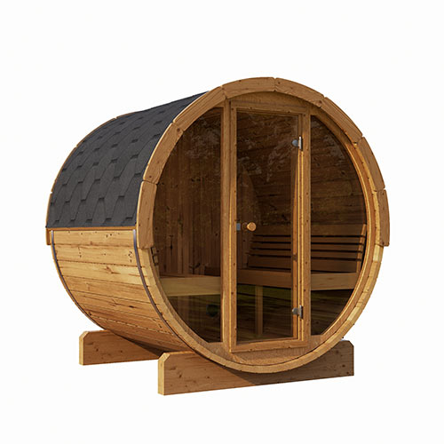 SaunaLife Model E8G Outdoor Barrel Sauna with Glass Front