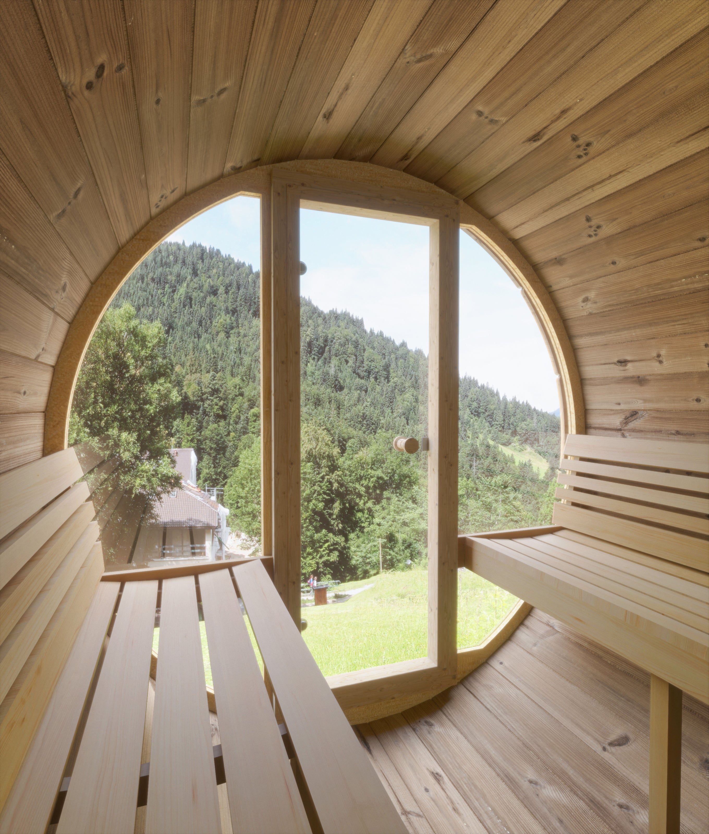 SaunaLife Model E8G Outdoor Barrel Sauna with Glass Front