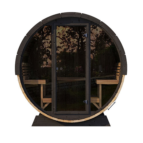 SaunaLife Ergo Elegance Series | Glass Front | 79"L x 91"D | 6-Person Outdoor Sauna