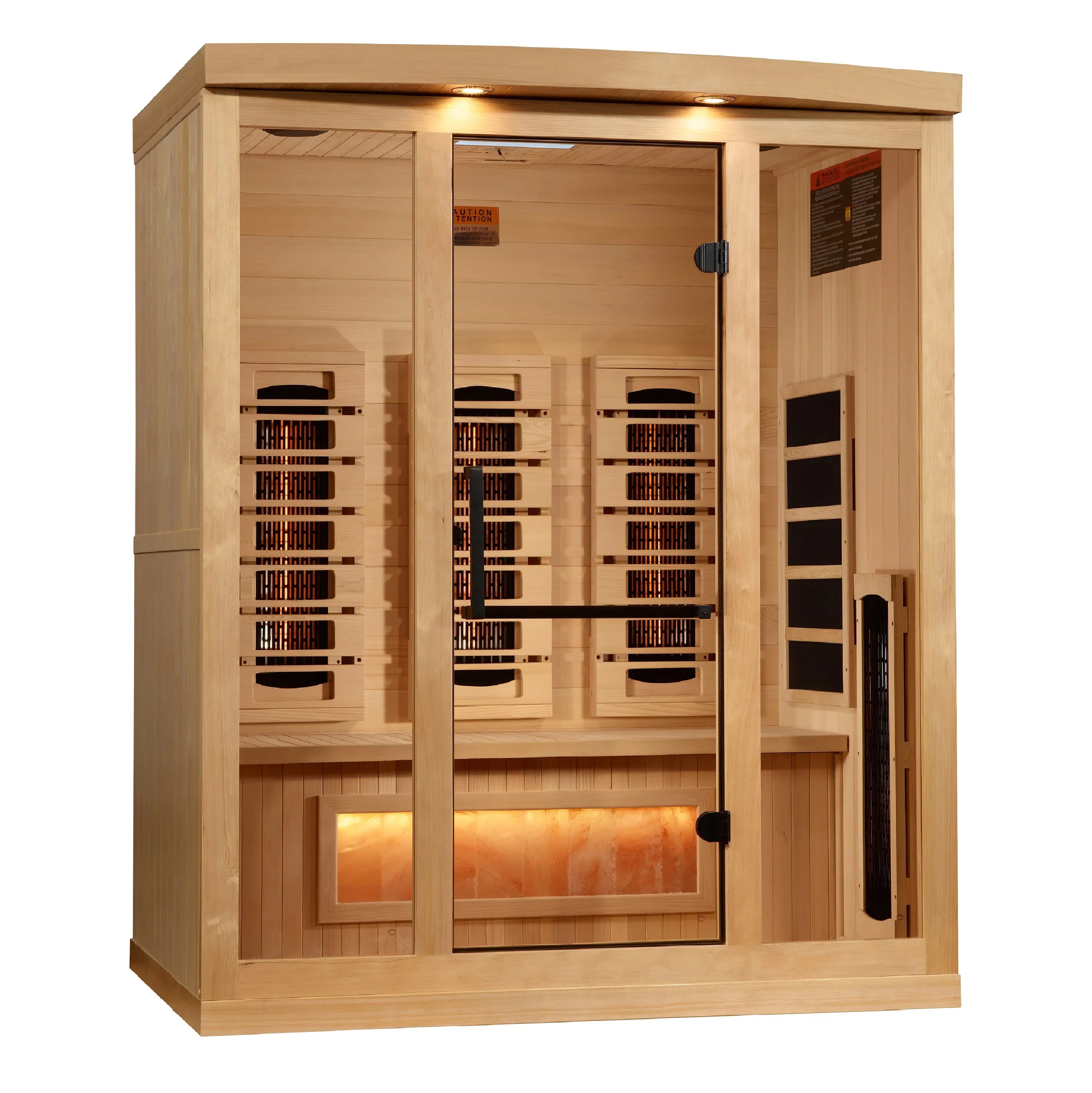 Golden Designs Reserve Edition – 3 person Indoor Full Spectrum Infrared Sauna – Hemlock, Himalayan Salt Bar, Chromotherapy, Bluetooth