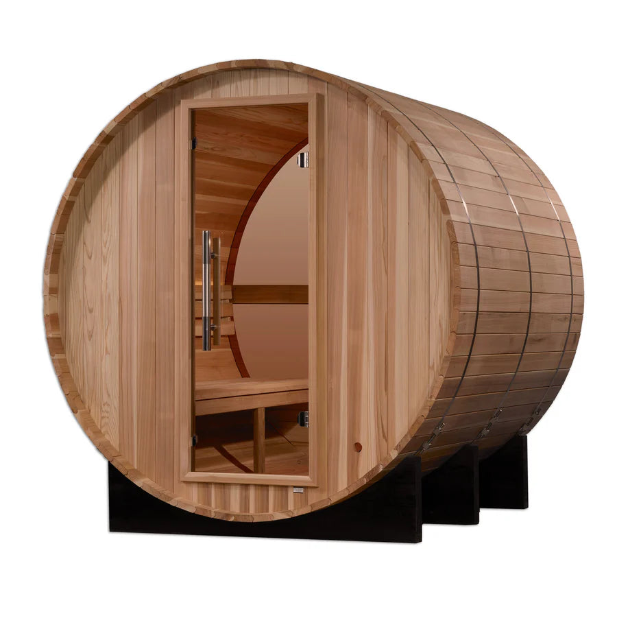 Golden Designs Zurich – 4 person Indoor Traditional Sauna – Hemlock, Touchscreen, Bluetooth, LED Lighting