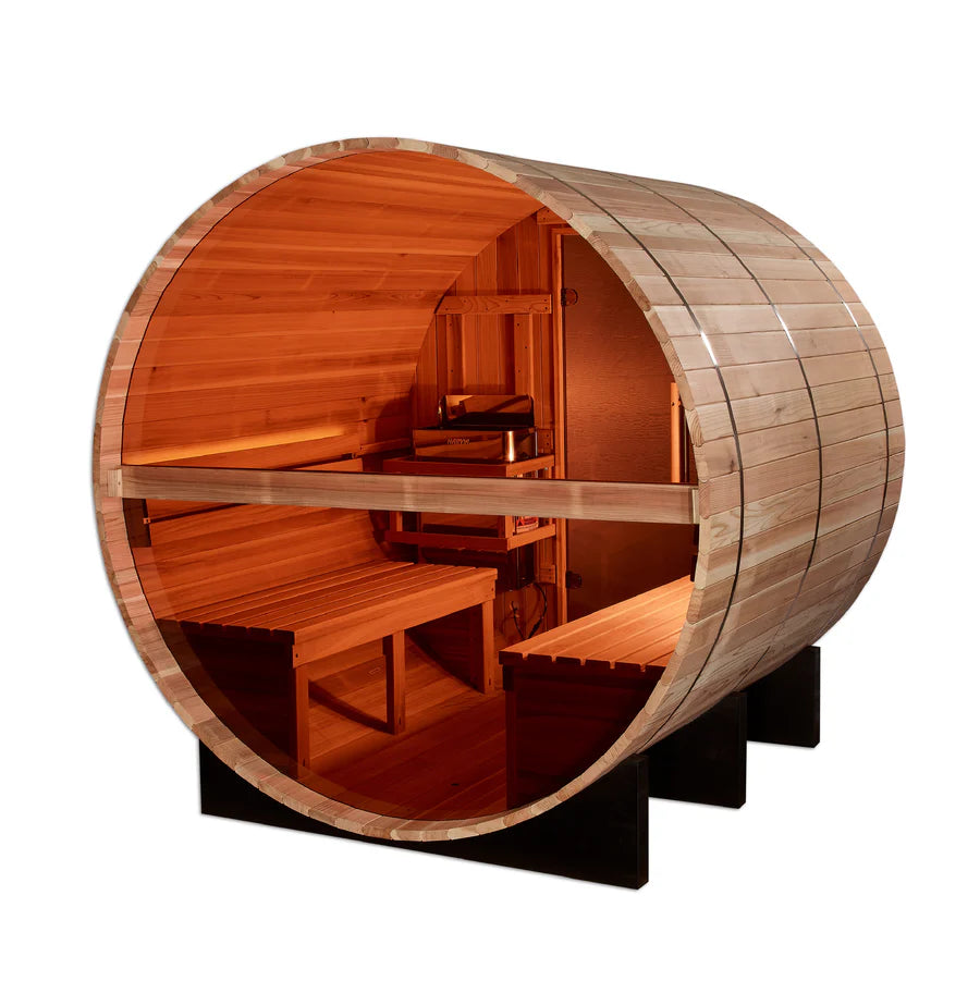 Golden Designs Zurich – 4 person Indoor Traditional Sauna – Hemlock, Touchscreen, Bluetooth, LED Lighting