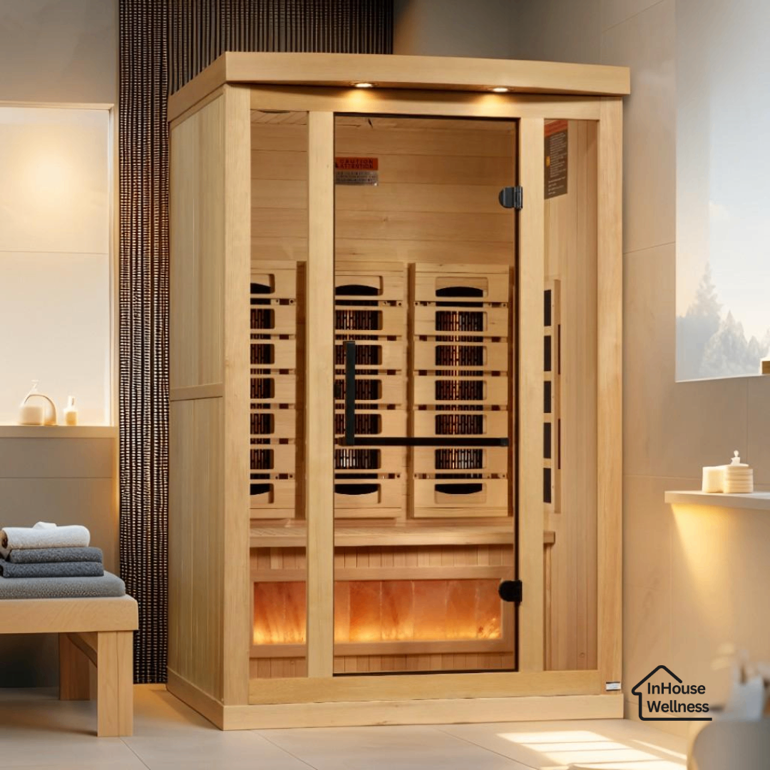 Golden Designs Reserve 2 Person Indoor Full Spectrum Infrared Sauna – Hemlock, Bluetooth, Chromotherapy, Himalayan Salt Bar