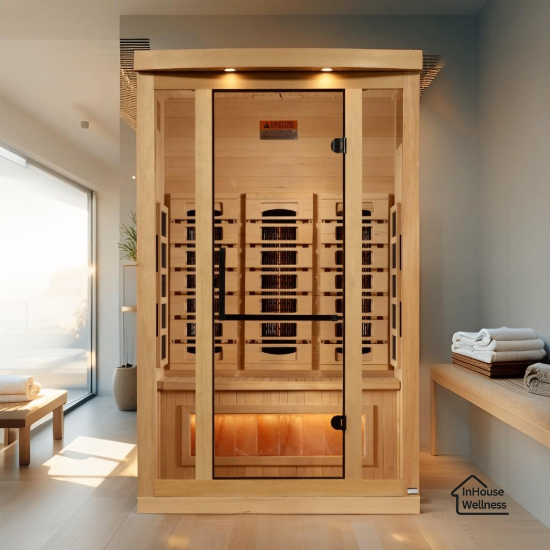 Golden Designs Reserve 2 Person Indoor Full Spectrum Infrared Sauna – Hemlock, Bluetooth, Chromotherapy, Himalayan Salt Bar
