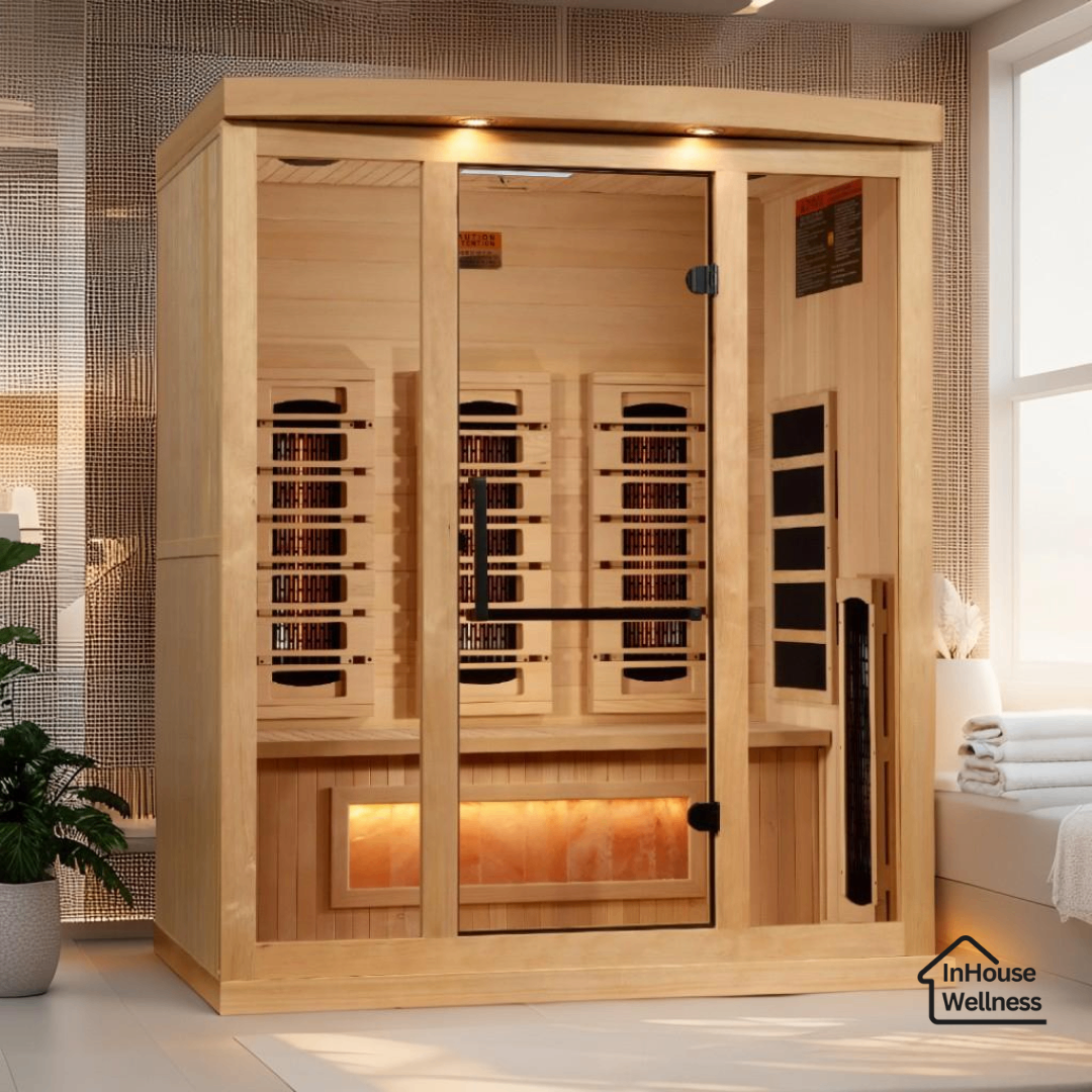 Golden Designs Reserve Edition – 3 person Indoor Full Spectrum Infrared Sauna – Hemlock, Himalayan Salt Bar, Chromotherapy, Bluetooth