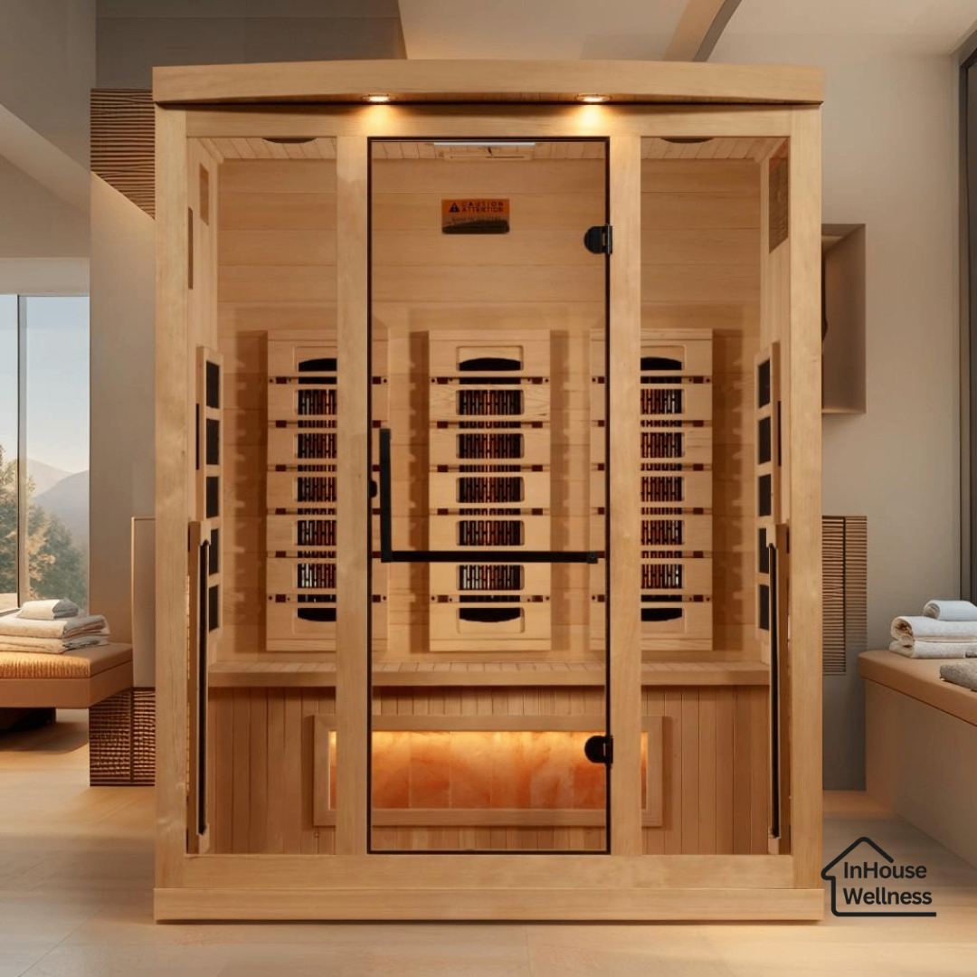 Golden Designs Reserve Edition – 3 person Indoor Full Spectrum Infrared Sauna – Hemlock, Himalayan Salt Bar, Chromotherapy, Bluetooth