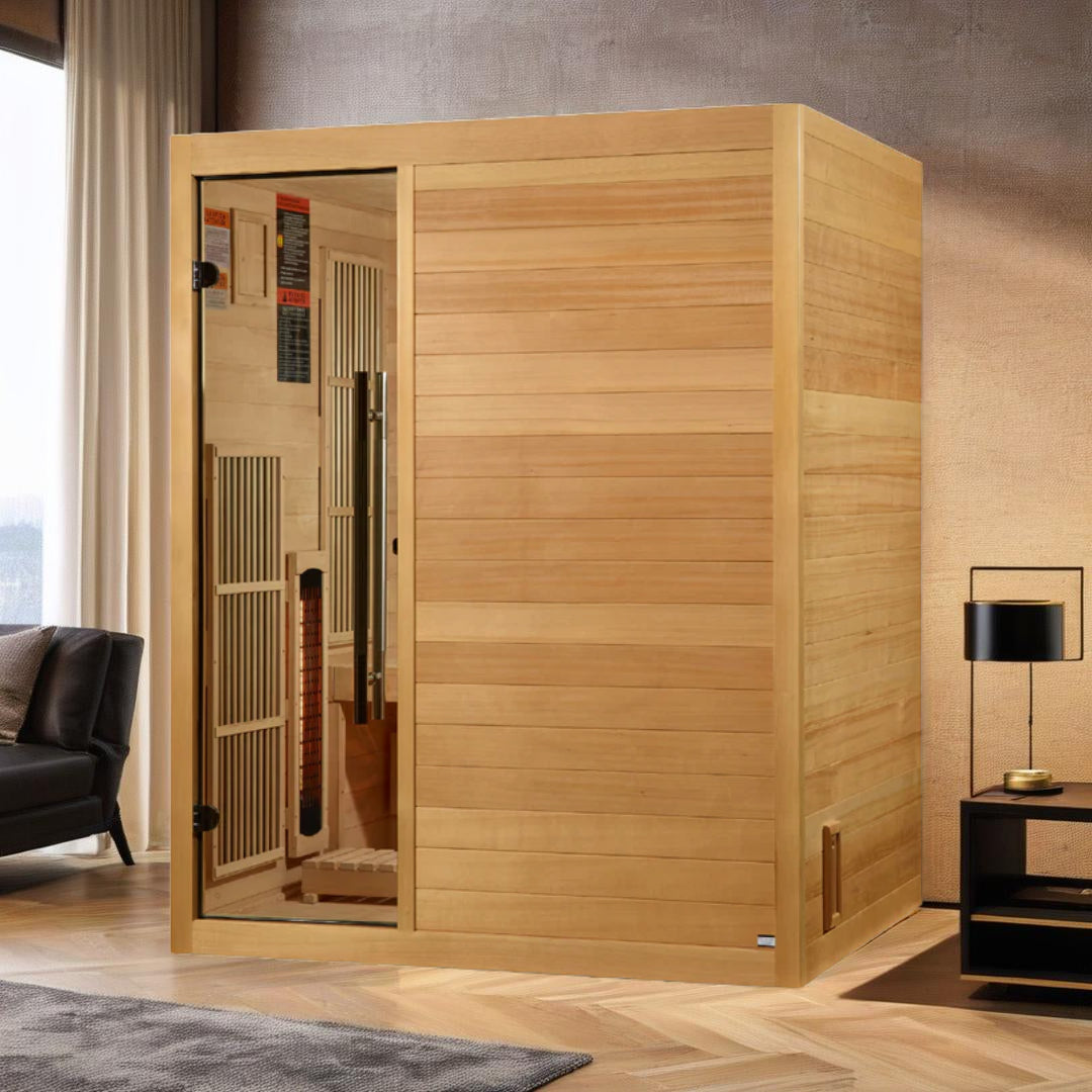 Golden Designs 2025 Soria 3-Person Hybrid Sauna – Full Spectrum Infrared & Harvia Stove