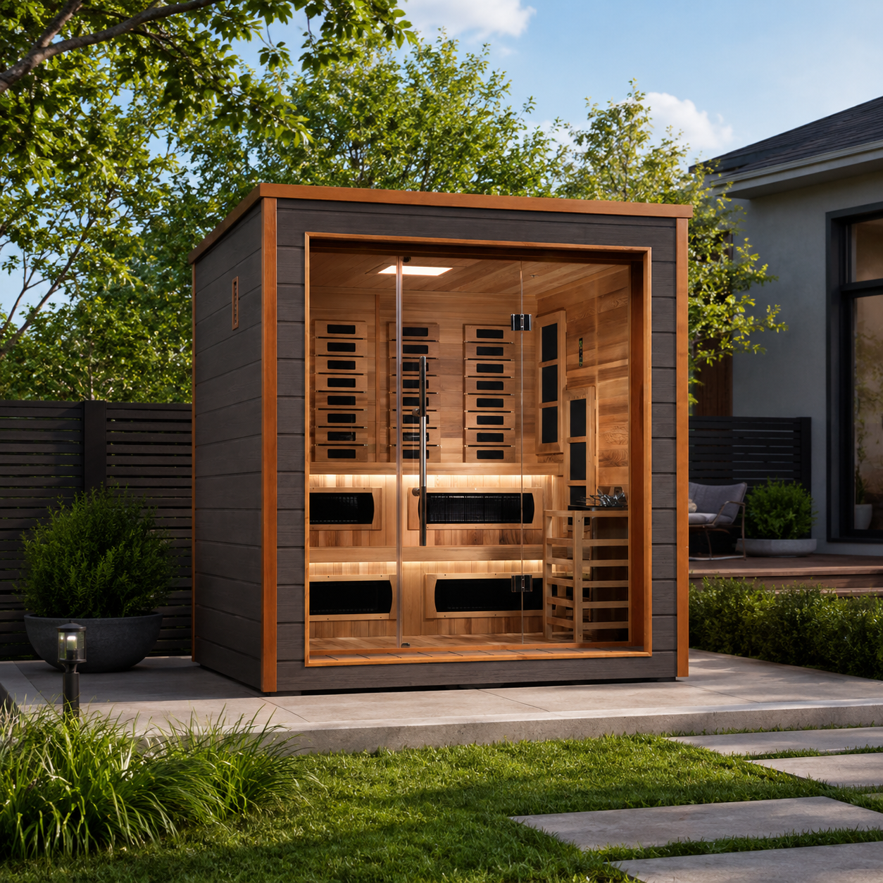 Golden Designs Karlstad 6-Person Hybrid Outdoor Sauna | Traditional & Infrared