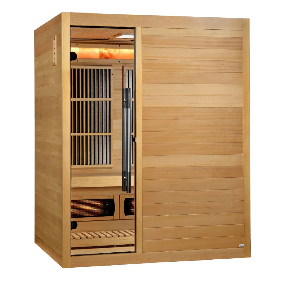 Golden Designs 2025 Soria 3-Person Hybrid Sauna – Full Spectrum Infrared & Harvia Stove