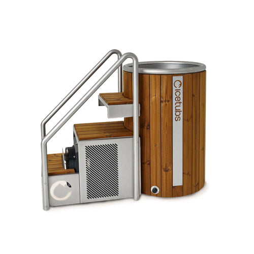 Icetubs IceBarrel 2.18 kW Thermowood Stainless Cold Plunge 53 in with Stairs