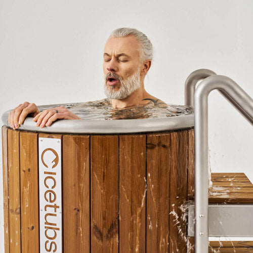 Icetubs IceBarrel 2.18 kW Thermowood Stainless Cold Plunge 53 in with Stairs