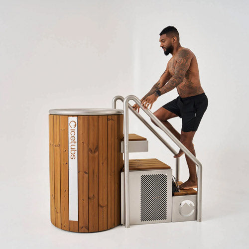 Icetubs IceBarrel 2.18 kW Thermowood Stainless Cold Plunge 53 in with Stairs