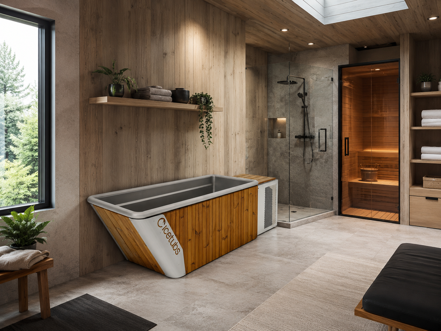 Icetubs IceBath XL 2.18 kW Thermowood Stainless Cold Therapy Bath 96 in