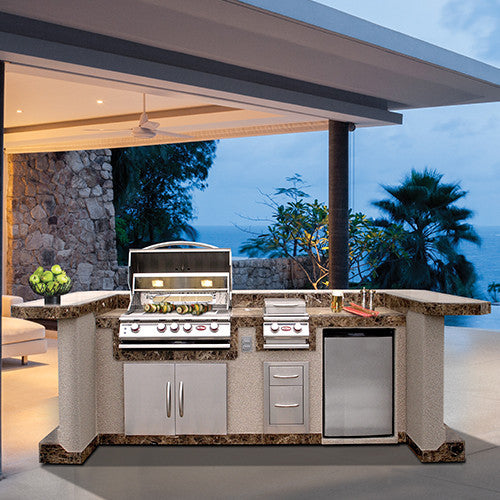 Cal Flame La Jolla Q PV7000 Outdoor Kitchen Island – Premium Stainless Steel BBQ Island with Side Burner and Refrigerator